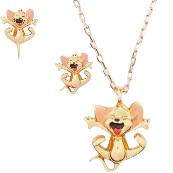 Kate Spade x tom & jerry mini pendant & earrings set in gold, pink, red, & black - Picture 1 of 5